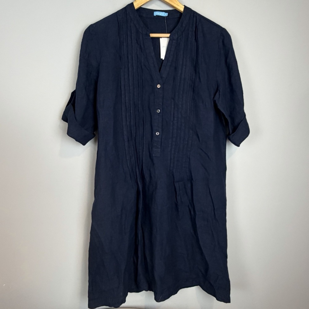 J. McLaughlin Navy Blue Pintuck Linen Tunic Dress NWT